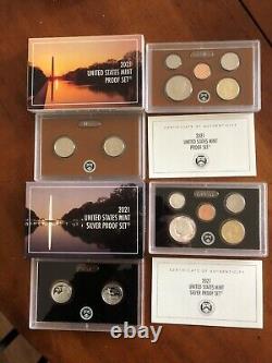 2021 S US Proof Set Silver+Clad Pair withBoxes COAs Two 7 Coin Sets 14 Pieces