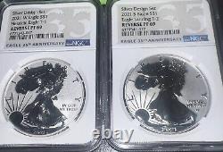 2021 S W $1 NGC PF69 REVERSE PROOF SILVER EAGLE 2pc DESIGNER SET TYPE 1 TYPE 2