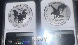 2021 S W $1 NGC PF69 REVERSE PROOF SILVER EAGLE 2pc DESIGNER SET TYPE 1 TYPE 2