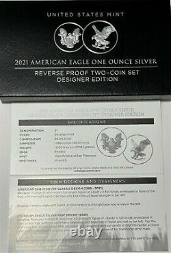 2021 S W REVERSE PROOF SILVER AMERICAN EAGLE two coin DESIGNER SET NGC PF69