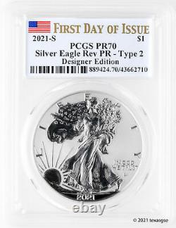 2021 Silver Amer Eagle Reverse Proof Designer Edition 2 Coin Set PCGS PR70 FDI