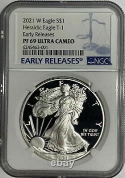 2021 W $1 Ngc Pf69 Er Ultra Cameo Early Release Proof Silver Eagle Heraldic T-1