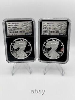 2021 W 2 Coins T1 & T2 Silver Eagle Proof NGC PF70