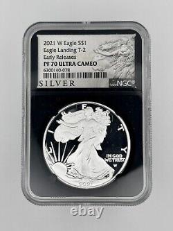 2021 W 2 Coins T1 & T2 Silver Eagle Proof NGC PF70