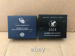 2021 W American Eagle One Ounce Silver Proof 2 Coins 21EA TYPE 1 + 21EAN TYPE 2
