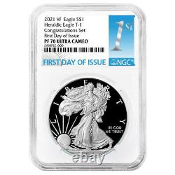 2021-W Proof $1 American Silver Eagle Congratulations Set NGC PF70UC FDI First L