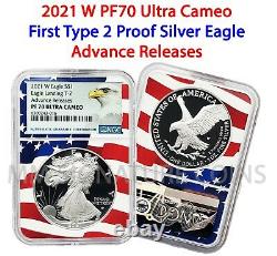 2021 W Proof $1 American Silver Eagle NGC PF70 Advance Releases Type 2 Flag Core