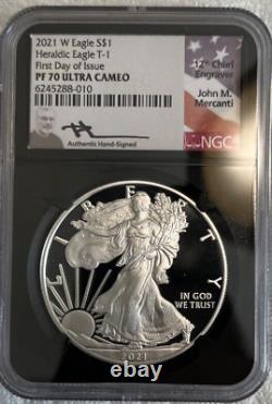 2021 W Proof Silver Eagle Ngc Pf70 John Mercanti Signed First Day Of Issue Black