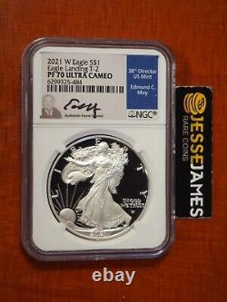 2021 W Proof Silver Eagle Ngc Pf70 Ultra Cameo Edmund Moy Signed Label Type 2