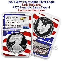 2021 W Silver Eagle Proof Type 1 Heraldic Eagle NGC PF70 Early Release Flagcore