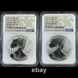 2021-w / S Reverse Proof American Silver Eagle Ngc Pf70 Designer Set 2 Coin