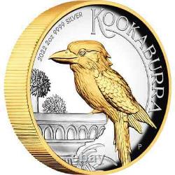 2022 2oz Silver Proof Australian Kookaburra High Relief Coin Gilded in stock