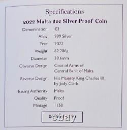 2022 Malta S3 KING CHARLES III 2 Oz Silver Proof NGC PF70 FDOI JODY CLARK