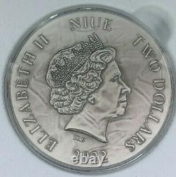 2022 Niue $2 Medusa High Relief Antiqued 50 Grams 999 Silver Coin -Mintage 250