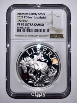 2022-P Proof American Liberty 1 oz Silver Medal NGC PF70UC 70 American Bronco