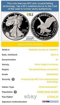 2022-S American Silver Eagle Proof Gold Shield PR70 DCAM FIRST STRIKE Box/COA