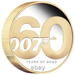 2022 Tuvalu 60 Years of Bond 2oz Silver Gilded Proof Coin