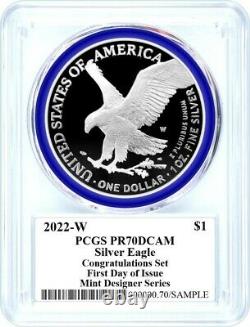 2022-W $1 Proof Silver Eagle PCGS PR70 FDOI Congrats Set Damstra Mint Designer