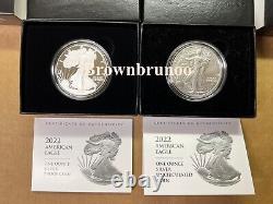 2022 W American Eagle One Ounce SILVER PROOF 22EA + UNCIRCULATED 22EG 2 Coins