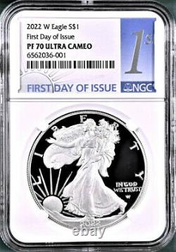 2022 W PROOF SILVER EAGLE, NGC PF70UC FIRST DAY OF ISSUE, 1st DAY LABEL, IN HAND