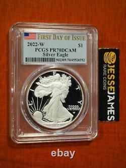 2022 W Proof Silver Eagle Pcgs Pr70 Dcam Flag First Day Of Issue Fdi Label