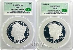 2023 $1 S Proof Silver Morgan Dollar and Peace Dollar 2 Coin Set CAC PR70 FDOD