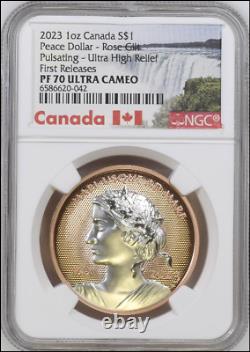 2023 1oz Canada Peace Dollar Rose Gilt Pulsating UHR NGC PF 70 UC First Release