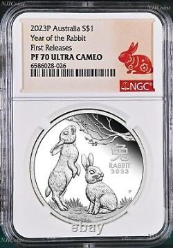 2023 Australia PROOF Silver Lunar Year of the Rabbit NGC PF70 1oz $1 Coin WithOGP