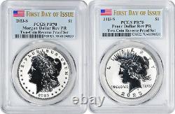 2023-S Morgan and Peace Silver Dollar 2-Coin Reverse Proof Set PR70 FDOI PCGS