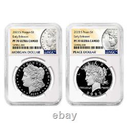 2023-S Proof $1 Morgan and Peace Silver Dollar 2pc Set NGC PF70UC ER Morgan & Pe