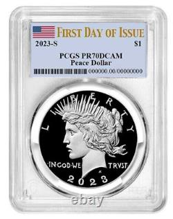 2023-S Proof Peace Silver Dollar (PR70 DCAM) PCGS First Day of Issue FDOI (Flag)