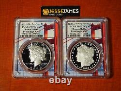 2023 S Proof Silver Peace & Morgan Dollar Pcgs Pr70 Flag First Day Of Issue Ana