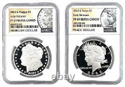 2023 S Silver Proof Morgan Peace Dollar Set NGC PF69 UC Early Releases withCase