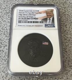 2024 Cameroon 2000F 2oz Silver Proof Obsidian Donald Trump NGC PF70 UCAM FDOI