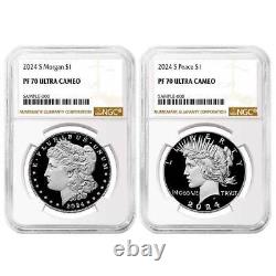 2024-S $1 Proof Morgan and Peace Silver Dollar 2pc Set NGC PF70UC Brown Label