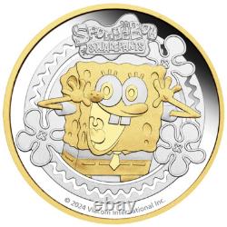 2024 SpongeBob Squarepants Gold Gilded Proof 2 oz Silver Coin