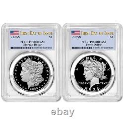 2025-S Proof $1 Morgan and Peace Silver Dollar 2pc Set PCGS PR70DCAM FDOI Flag