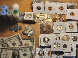 $250 grab bag, 100+ coins Inc ms/au/bu/proof Larger Denominations, 5 Graded