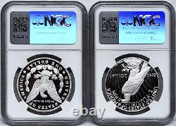 2 coin set 2023 s proof morgan peace silver dollars ngc pf70 uc fr in hand