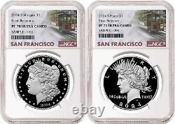 2 coin set 2024 morgan peace proof silver dollars ngc pf 70 first releases sf 1