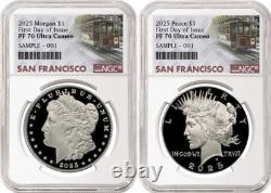 2 coin set 2025 proof morgan peace silver dollars ngc pf70 uc fdoi sf presale