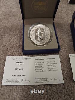 3 Silver Proof Coins France 10 Euro Sower Semeuse Monnaie De Paris 2016-18, Coa