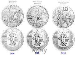 3 Silver Proof Coins France 10 Euro Sower Semeuse Monnaie De Paris 2016-18, Coa