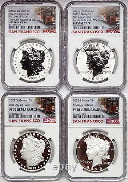 4 coin set 2023 morgan peace silver dollars ngc pf rp 70 first day sf in hand