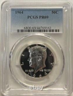 (5) 1964 PCGS PR 69 Kennedy GEM PROOF Silver Half Dollar of five coins