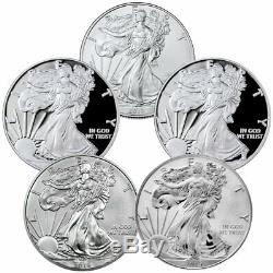5 Piece Set 2019 $1 1 oz American Silver Eagle BU + Proof Coins in Box SKU59298