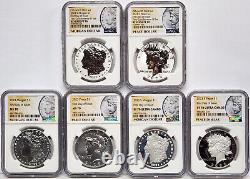 6 coin set 2023 morgan peace silver dollars ngc ms pf rp 70 first day of issue