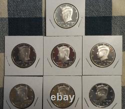 7 Coins 1992 1993 1994 1995 1996 1997 1998 PROOF 90% Silver Kennedy Half Dollars