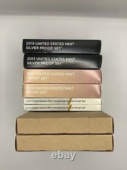 8 Sets US MINT 2013 2 SILVER, 2 Proof, 2 Presidential, 2 UNC PD in BOX with COA