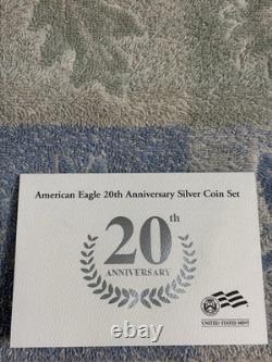 AMERICAN EAGLE 20th ANN. SILVER 3 COIN SET  PROOF / BURNISHED/ & REVERSE PROOF